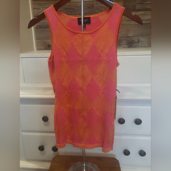 Rondina Vibrant Pink & Peach Business Casual Argyle Sleeveless Tank - Picture 5 of 6